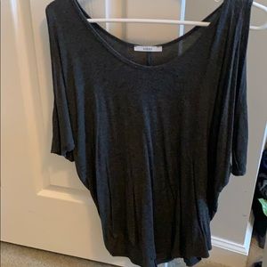 grey off shoulder shirt